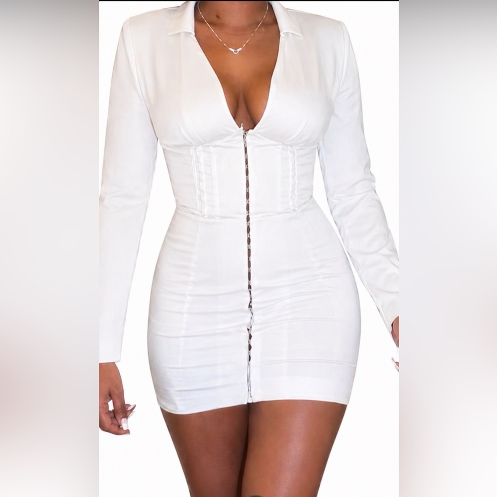 PrettyLittleThing White Corset Mini Dress with Sparkly Detail